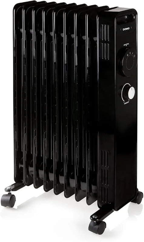 DOMO DO7327R Ölradiator - 2000 W - 9 Hitzelemente - 3 Einstellungen - Einstellbares Thermostat - Überhitzungsschutz - Kippsicherung - Anti-Frost-Einstellung - 4 Schwenkräder - Schwarz — Heizung Warmepumpe