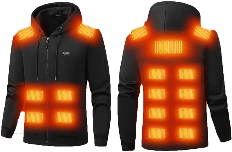 Beheizbare Jacke Herren Testsieger 2026, Beheizter Hoodie mit 16 Heizzonen — Heizkleidung