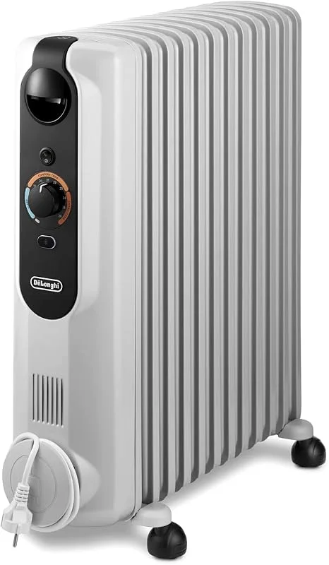 De'Longhi Radia S EasyTronic – Ölradiator für Räume bis 75 m³, Elektrische Heizung mit Energiesparmodus und Elektronischer Steuerung, 12 Heizrippen, 3 Leistungsstufen, Mobil mit Rollen (TRRSE1225) — Heizung Warmepumpe