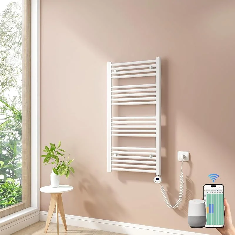 Heilmetz Smart WiFi Badheizkörper Elektrisch 100x50cm Elektrischer Handtuchtrockner mit Thermostat und Timer-Funktion Gerade Handtuchheizkörper Weiß 500W — Heizung Warmepumpe