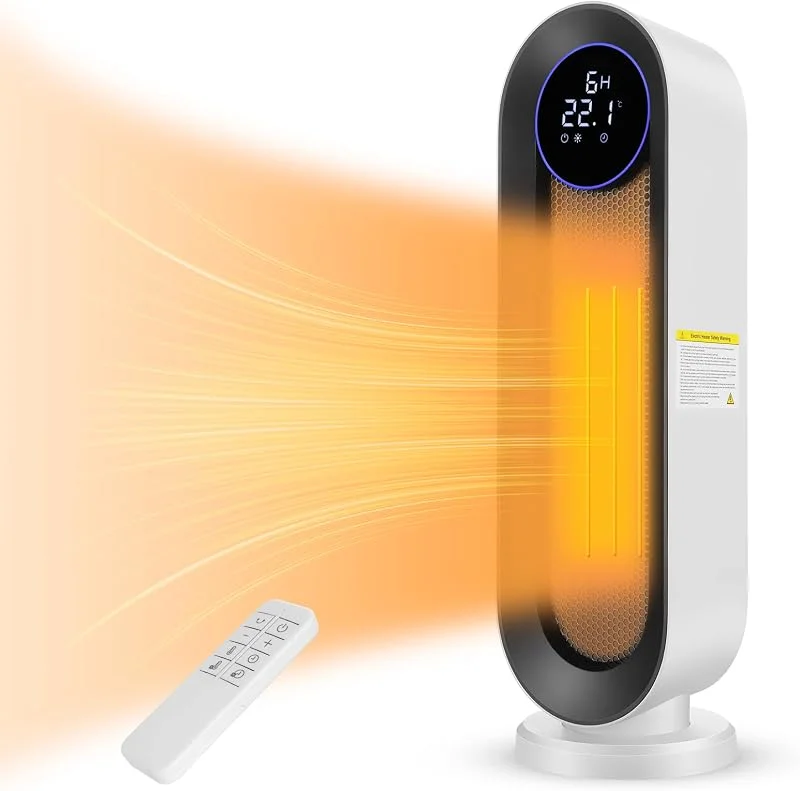Heizlüfter, Keramik Heizlüfter, 2000W 3 Modi Thermostat Heizlüfter, 12-Stunden-Timer, Kippschutz, 100° Oszillations-Raumheizgerät für Heim & Büro Weiß großer Bildschirm — Heizung Warmepumpe