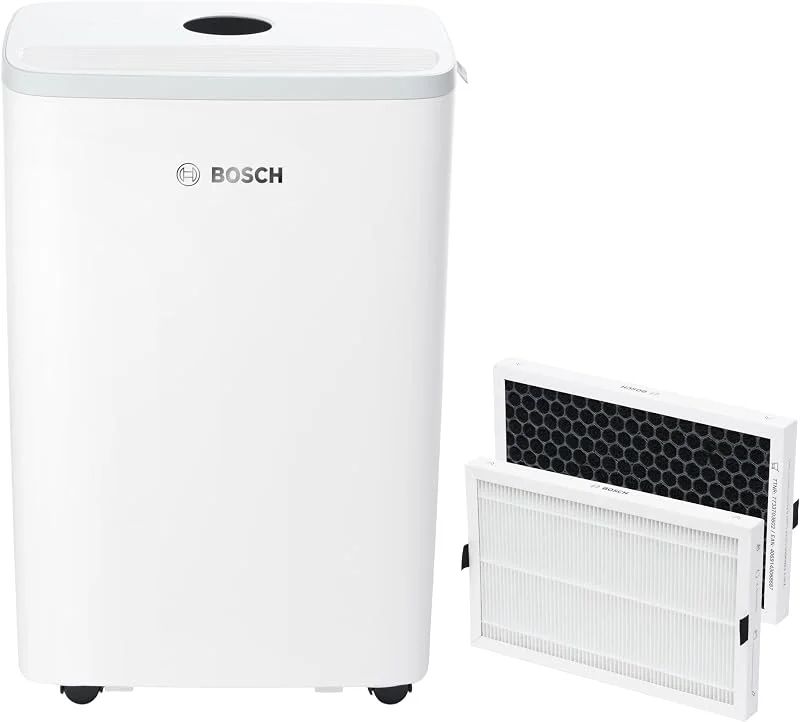 Bosch Dry 2000 Luftentfeuchter + Ersatzfilter für Luftentfeuchter der Dry Serie Bundle - Mit 2er-Pack Filter, 3 Modi und 2, 5-Liter-Wassertank - Für Räume Bis Zu 24 m² — Luftbefeuchter