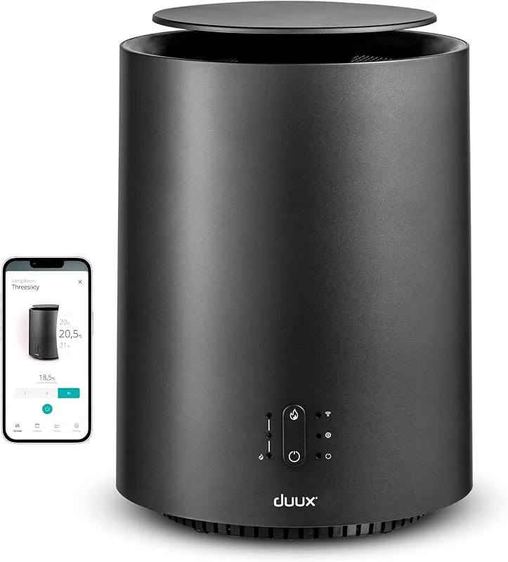Duux Threesixty 2 Smart Keramik Heizlüfter Leise - 360° Elektrische Heizung Mit 1800 Watt & 3 Leistungsstufen Elektroheizung - Heizlüfter Energiesparend Mit Intelligenter Steuerung - Heizgerät grau — Heizung Warmepumpe