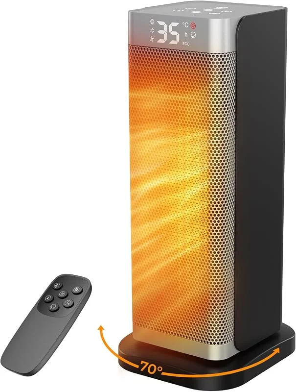 Fitabok Heizlüfter Energiesparend - 2000W Leiser PTC Keramik Heizlüfter mit 3 Modi, Fernbedienung & 12h Timer, Klein Elektrische Heizung mit ECO Modus, 70° Oszillation, Überhitzungs- & Kippschutz — Heizung Warmepumpe