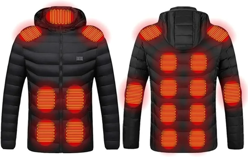 Beheizbare Daunenjacke Herren Damen Heizjacke Jacke mit Heizung USB Elektrische Beheizte Jacke mit 17 Heizzonen Winterjacke Beheizbare Weste Pufferjacke Heizmantel Kapuze Funktionsjacke Outdoorjacke — Heizkleidung
