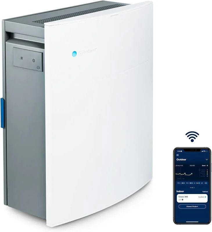 BLUEAIR Luftreiniger für Räume bis zu 52 m², HEPASilent Luftwäscher mit SmokeBlock Filter für Büro, Haustiere, Allergien, gegen Viren, Staub und Schimmel, Classic 280i Air Purifier, Weiß — Luftbefeuchter
