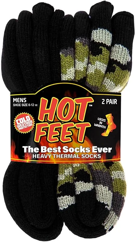 HOT FEET Gemütliche, beheizbare Thermal Socken für Männer, Warm, Patterned Crew Socken, USA Herren Socken — Heizkleidung