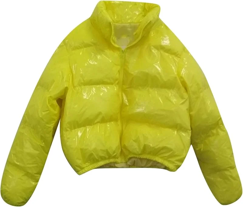 Daunenjacke Damen Leicht Kurz Glänzende Jacke Damen Winter Puffer Winterjacke Warm Crop Reflektierende Steppjacke mit Kapuze Leichte Daunenmantel Bauchfrei Wintermantel Daunen Jacken Stehkragen — Heizkleidung
