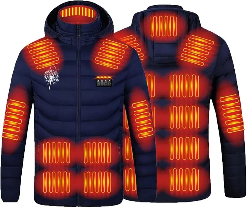 Beheizbare Jacke Herren Damen Heizjacke Jacke mit Heizung USB Elektrische Beheizte Jacke mit 19 Heizzonen Winterjacke Beheizbare Weste Pufferjacke Heizmantel Kapuze Funktionsjacke Outdoorjacke — Heizkleidung