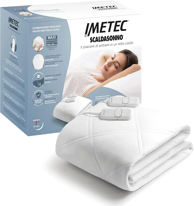 Imetec Wärmeunterbett Adapto Advanced Maxi Doppelbettgröße - Programmierbar mit Alexa, Wi-Fi Konnektivität und Sprachsteuerung, 9 Temperaturen, schnelles Aufheizen und niedriger Verbrauch, 195 x 165cm — Heizung Warmepumpe