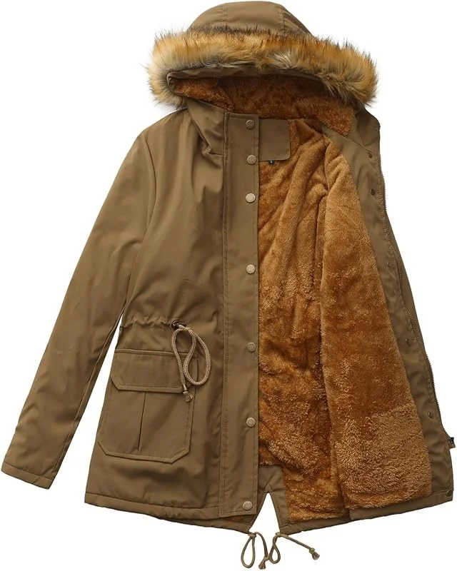 Ansenesna Winterjacke Damen Warm Gefüttert Mit Fell Wintermantel Mit Kapuze Elegant Jacke Winter mit Fellkapuze Parka Teddyfutter Winterparka Frauen Innenfell Mantel Tailliert Dicke Damen-Jacken — Heizkleidung