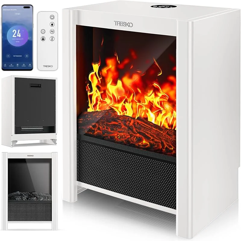 TRESKO® Elektrokamin mit Heizung, Fernbedienung & Smart Home WiFi App 2000W — Heizung Warmepumpe