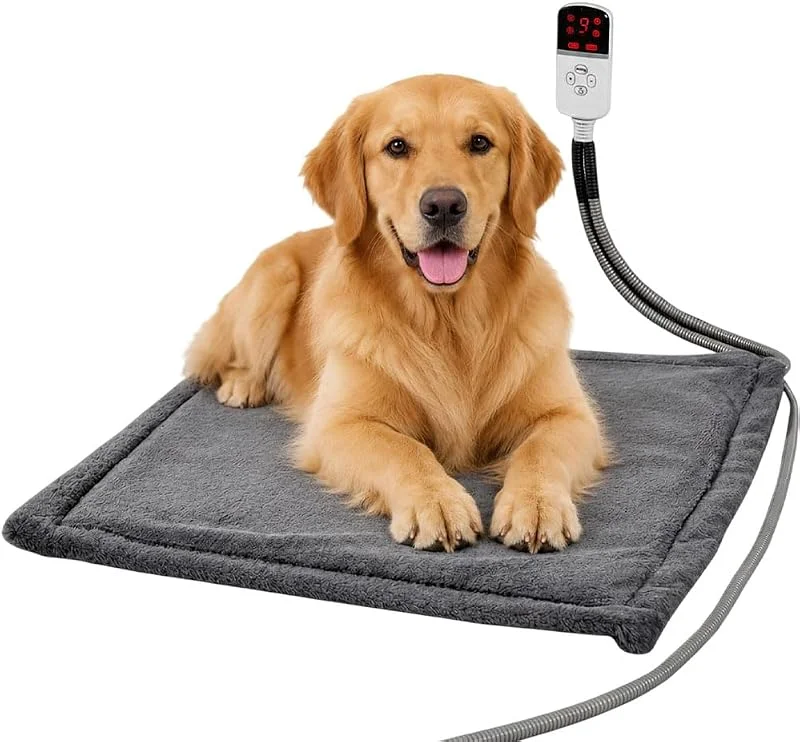 45 x 45cm Katzen & Hund Heizmatte Innen, Elektrisch Haustier Heizdecke, 9 Heizstufen und 4 Timer, Bissfest, Wasserabweisend, Waschbarer Hülle, Haustier Heizkissen für Neugeborene, Klein, Altere — Heizung Warmepumpe