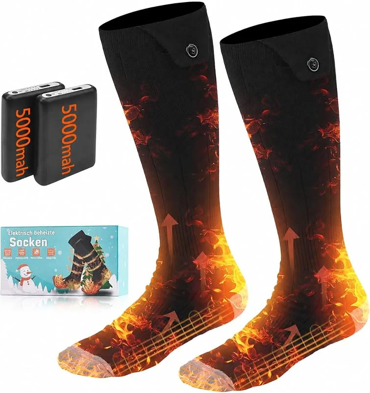 Beheizbare Socken Damen Herren Wiederaufladbare Heizsocken mit 5000mAh Akku 4 Heizstufen, Beheizte Socken Warme Socken Fusswärmer — Heizkleidung