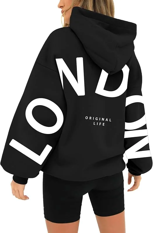 Damen Pullover Mit Kapuze Aufdruck Auf Der Rückseite Einfarbige Hooded Hoodie Y2K Vintage Sweatshirt Casual Langarmshirt Mit Taschen Warme Bequem Kapuzenpullover Große Größen Damen — Heizkleidung