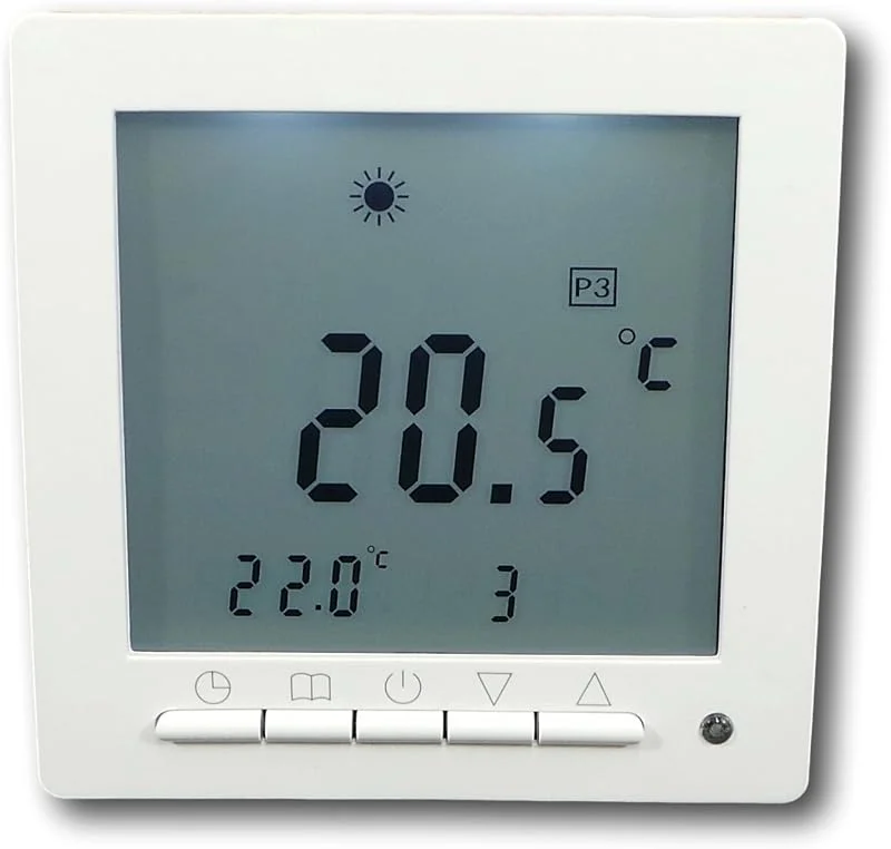 SM-PC®, Digital Thermostat für Fussbodenheizung max 16A, großes Display, Wochenprogramm, weiße Hintergrundbeleuchtung #847 — Heizung Warmepumpe