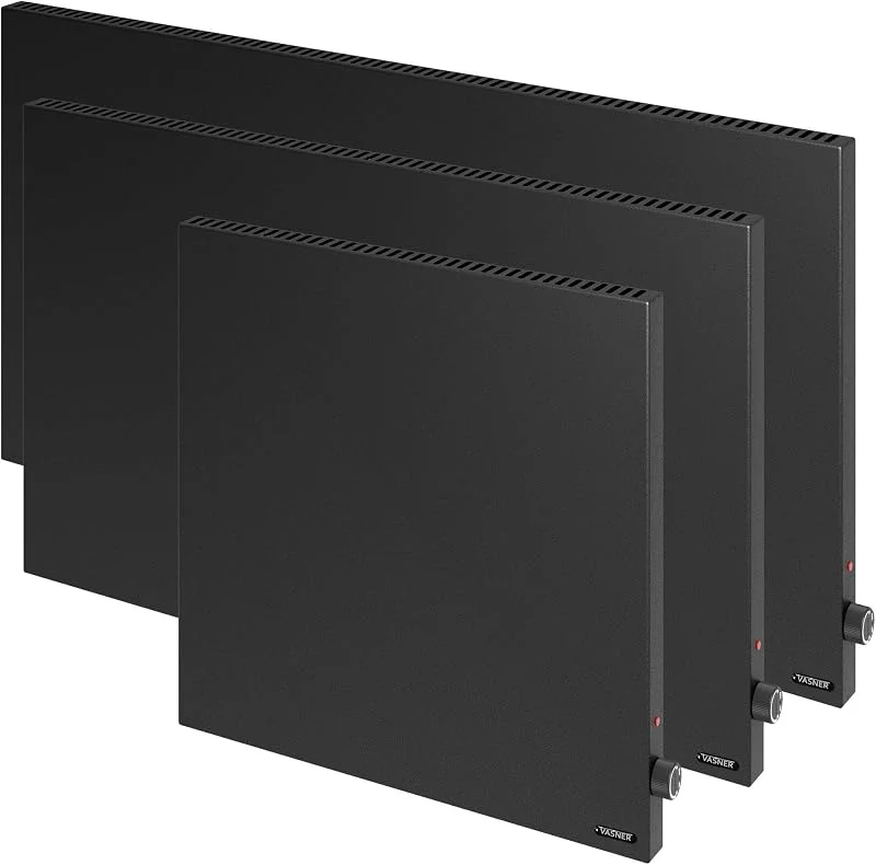 VASNER Konvi Schwarz Hybrid Infrarotheizung – Hybridheizung mit Thermostat, 600-1200 Watt, Heizung elektrisch Infrarot + Konvektion, energiesparend, Wandmontage, 3 J. Garantie (900 Watt) — Heizung Warmepumpe