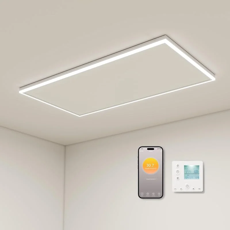 Deckenheizung Infrarot 840 Watt, Infrarotheizung Deckenmontage mit LED Beleuchtung, Infrarotheizung Decke mit Thermostat, App Fernbedienung Steuerung, Elektroheizung Heizplatte Heizkörper Heizpaneel — Heizung Warmepumpe