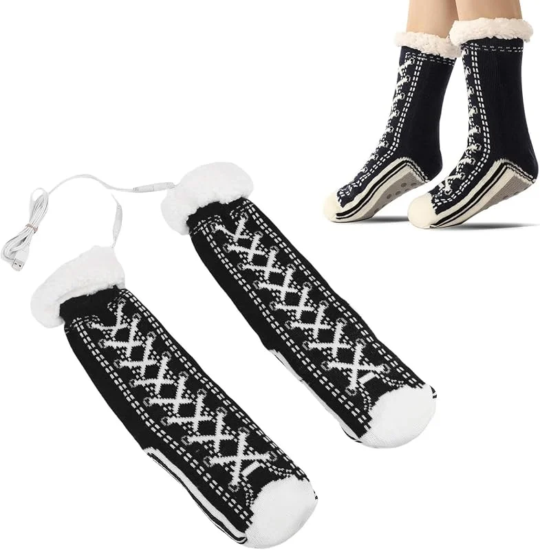 USB-beheizte Socken für Männer und Frauen, rutschfeste Elektrische Heizsocken, Fleece-Futter, Winter-Fußwärmersocken, Elektrische Socken für Winter, Skifahren, Camping, Wandern — Heizkleidung