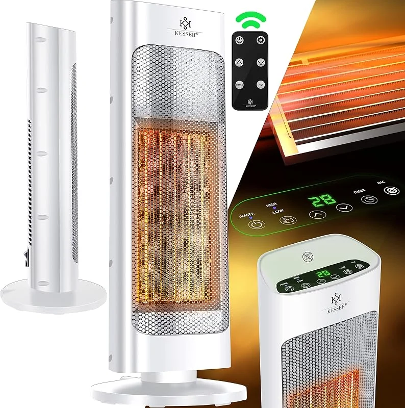 KESSER® Heizlüfter mit Fernbedienung energiesparend leise 2000W Keramik Heizstrahler Standheizstrahler 15-30°C - Schnellheizer mit 80° Oszillationsfunktion 24h Timer Heizung Turmheizstrahler, Weiß — Heizung Warmepumpe