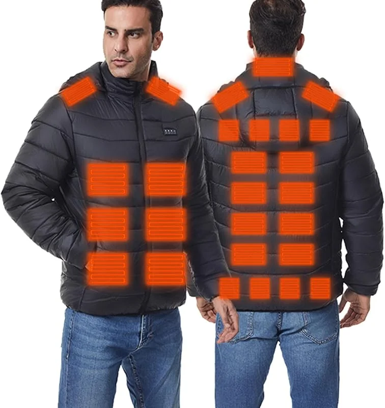 Beheizbare Jacke Herren Winter Heizjacke mit 19, 27, 31 Heizzonen Elektrische Beheizte Winterjacke USB Beheizbar Steppjacke mit Kapuze Wärme Kapuzenjacke Wanderjacke Outdoorjacke Männer Funktionsjacke — Heizkleidung