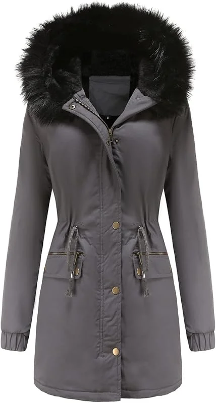 Winterjacke Damen Lang mit Fell Kapuze Warme Kunstpelz Gefüttert Winter Jacke Mantel Parka Wintermantel Dicker Winterparka Daunenjacke Trenchcoat Pelzmantel Große Größen Baumwolljacke Damenjacken — Heizkleidung