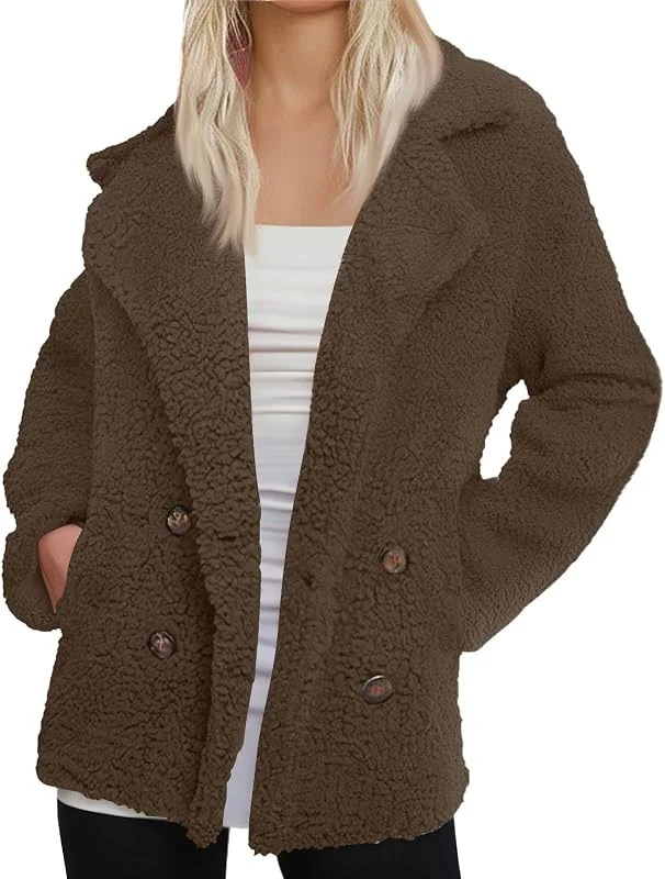 Generisch Teddyjacke Damen Ohne Kapuze Mittellang Winterjacke Damen Warm Gefüttert Fleecejacke Winter Teddyfleece Jacke Mit Knöpfen Elegant Plüschjacke Dicke Flauschig Mantel Mit Taschen — Heizkleidung