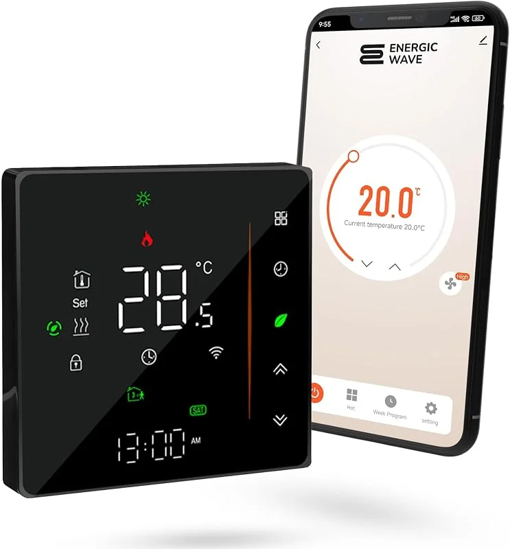 Thermostat für Elektrische Fußbodenheizung - Smart WIFI Programmierbar Raumthermostat Kompatibel mit TUYA, Google Home und SmartLife - 16A 60 mm Unterputz Bodenfühler — Heizung Warmepumpe