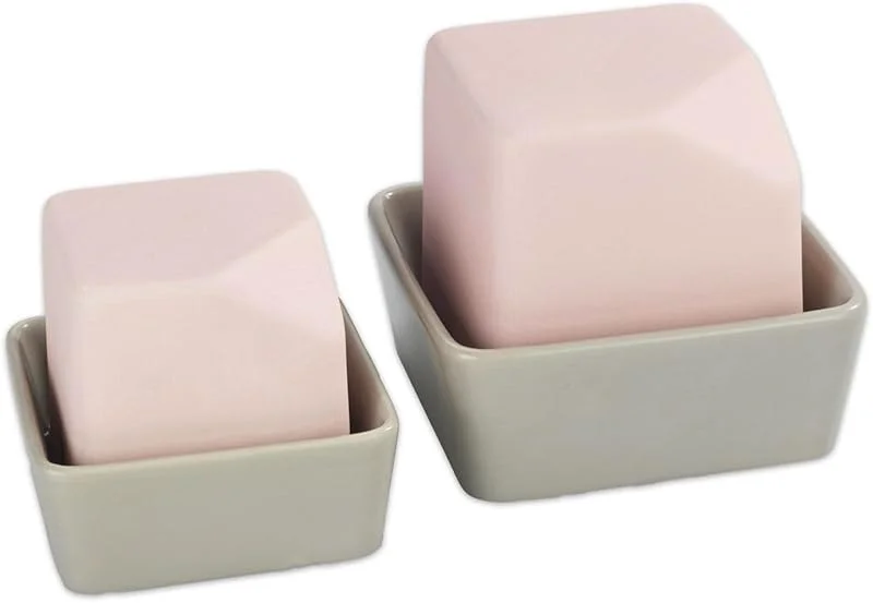 Luftbefeuchter Mod. Livia, dekorativer Verdunster, verbessert das Raumklima bei trockener Heizungsluft, 2-teliges Set, Räume bis 18 m², Keramik, 50 ml und 200 ml