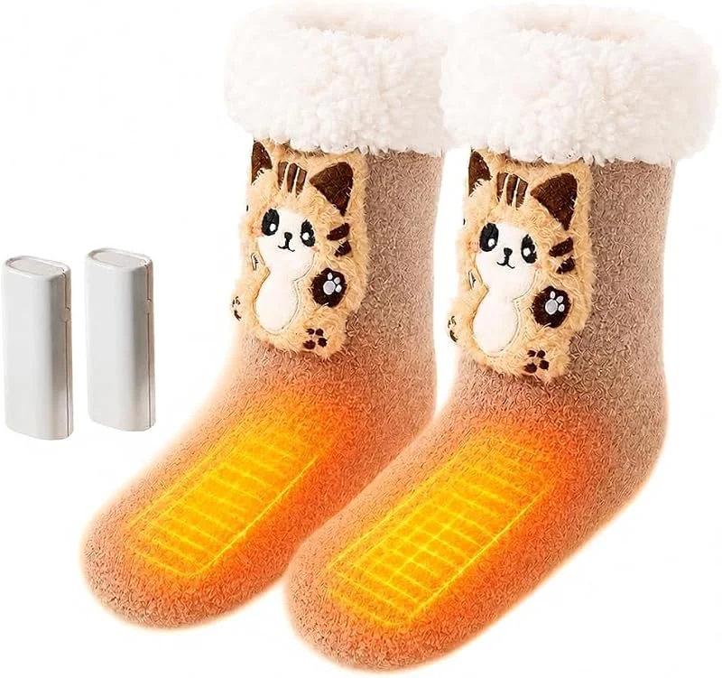 Beheizbare Socken, Heizsocken mit 1800mah Akku, Beheizte Socken Damen, Braun — Heizkleidung