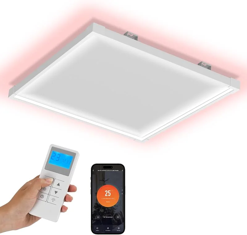 Eulenke Infrarotheizung Deckenmontage, Infrarotheizung mit Thermostat 360W, Infrarot Deckenheizung mit Überhitzungsschutz, Elektroheizung Heizplatte Heizkörper, mit Fernbedienung, LED Energiesparend — Heizung Warmepumpe