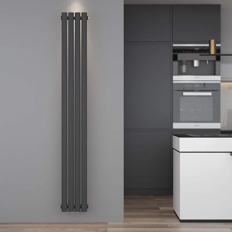 ELEGANT Design Röhren Heizkörper 1800x236mm Anthrazit Oval Paneelheizkörper Vertikal Mittelanschluss Einlagig — Heizung Warmepumpe