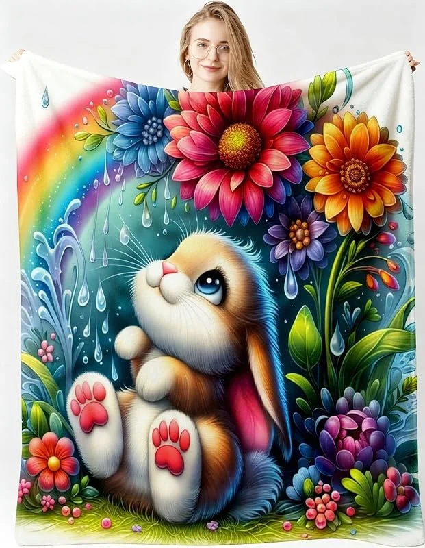 Kuscheldecke XXL 220x240 cm Bunter Blumenhase für Doppelbett-B158 — Heizung Warmepumpe