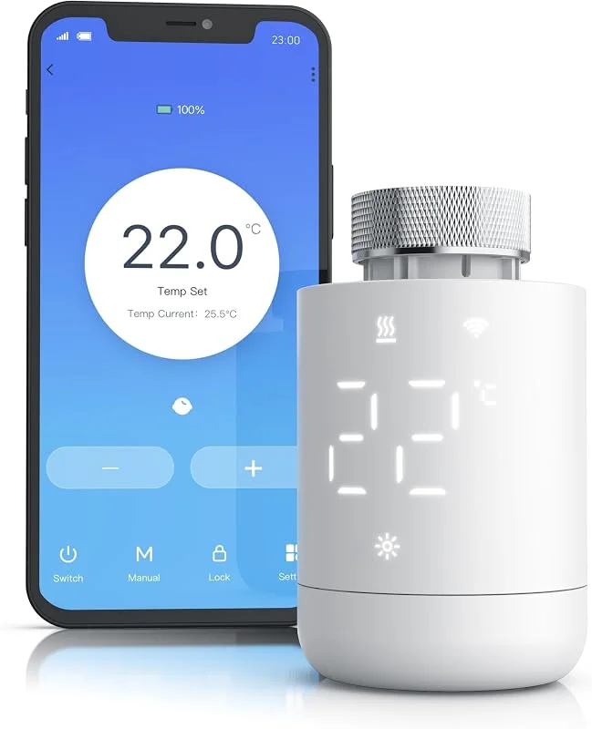 Brandson - Heizkörperthermostat Smart Home - WLAN App Tuya Smart - Steckdose Thermostat Heizung - LED Display – 7 Tage Programm – Temperaturalarm – Frostschutz – Urlaubsmodus Komfortmodus — Heizung Warmepumpe