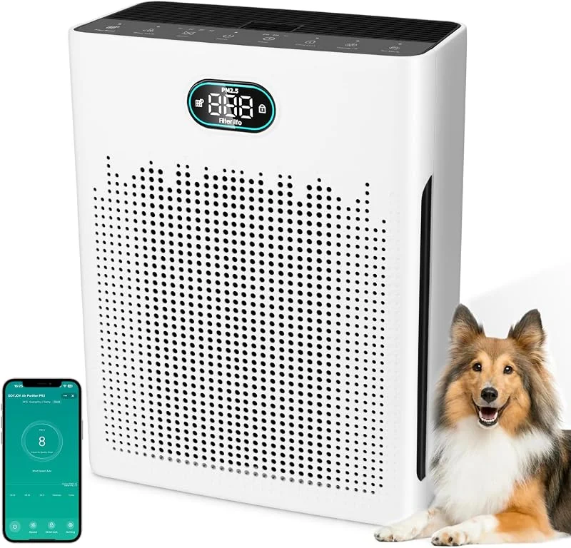 HEPA Luftreiniger, Air Purifier mit App-gesteuert&PM2.5 LED-Anzeige, Schlafmodus bis zu 22 dB, CADR 250m³, h bis 90㎡, Tiermodus, entfernt 99, 97% von Staub, Pollen, Tierhaaren & Gerüchen — Luftbefeuchter