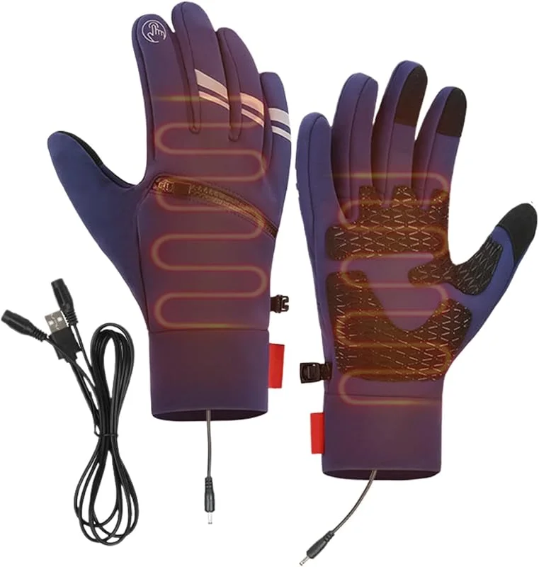 Beheizte Motorradhandschuhe, Winter-Skihandschuhe, beheizbare Handschuhe mit Touchscreen, verstellbare Handwärmer, wasserdicht, winddicht, Vollfinger U — Heizkleidung