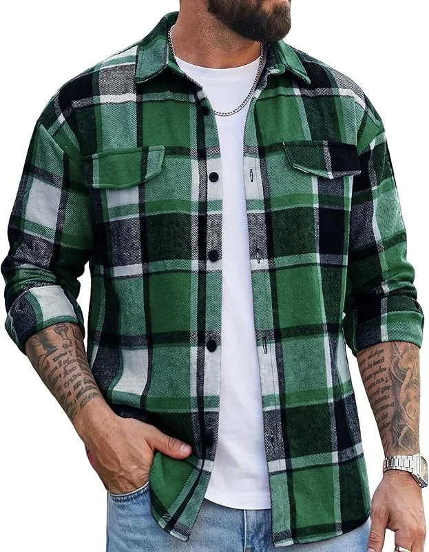 Hemdjacke Herren Kariert Herbstjacke Mit Knöpfen Herren-Jacken — Heizkleidung