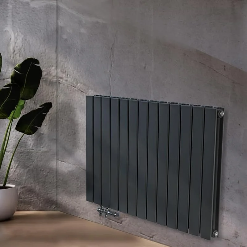 WEBER Heizkörper Flach Design Heizung Paneel-Heizkörper Horizontal Doppellagig Flachheizung Wandheizung (Anthrazit, 60x106 cm) — Heizung Warmepumpe