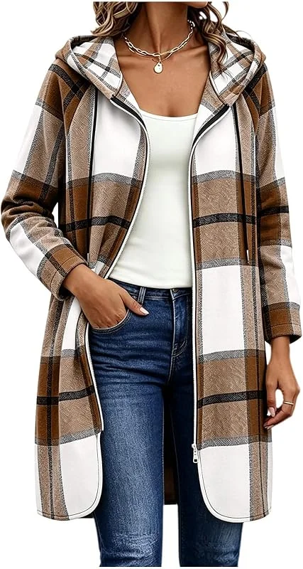 Ansenesna Übergangsjacke Damen Elegant Lang Herbstjacke Damen Mit Kapuze — Heizkleidung